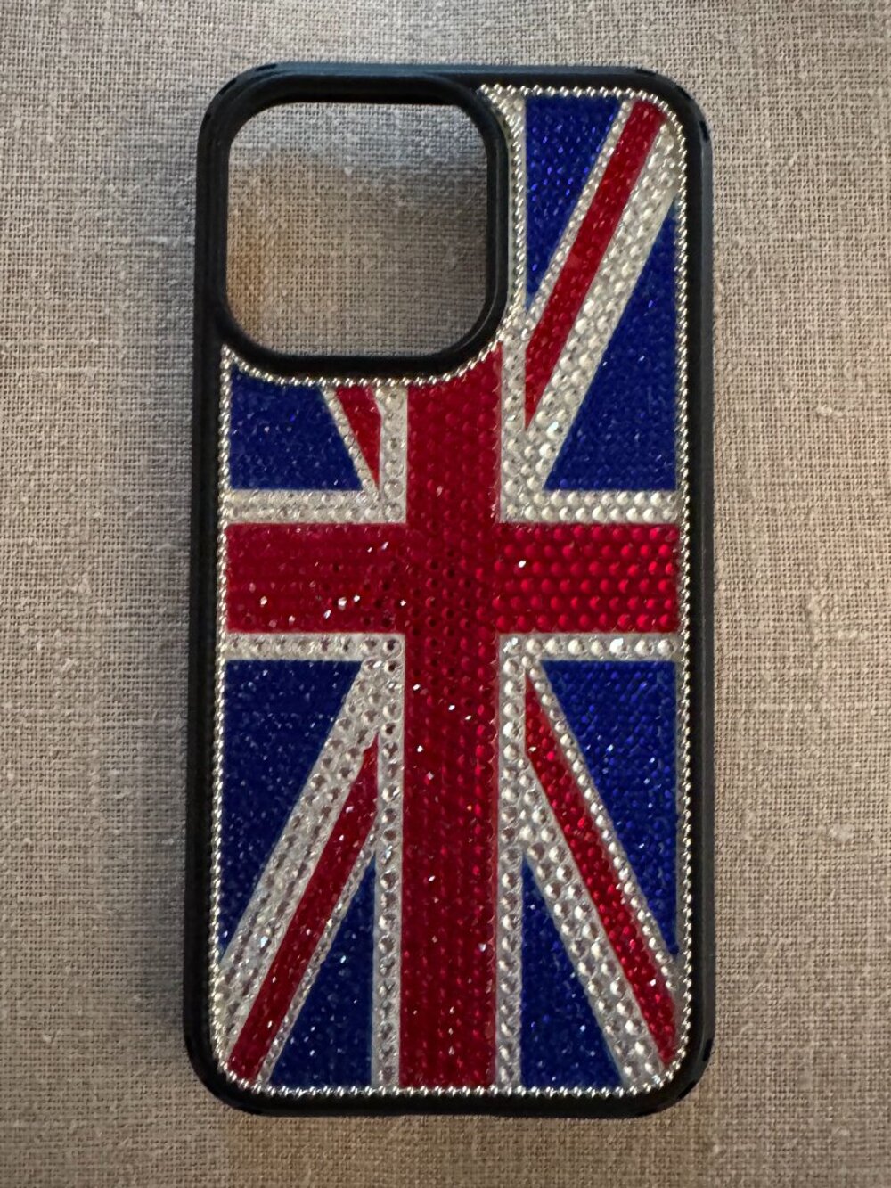 Custom Crystal iPhone 15 Pro Case Bling Rhinestone Union Jack UK Flag NWT